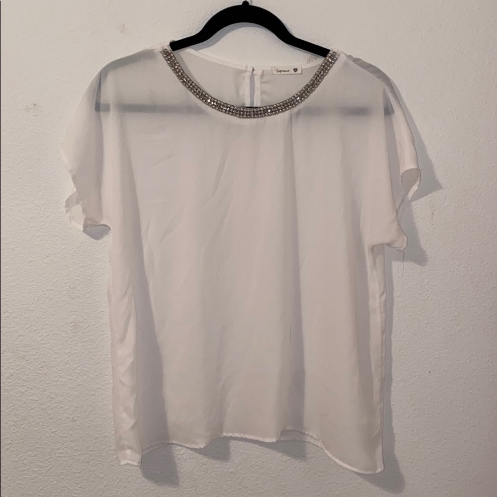 Flowy Cream Jeweled Collar Top